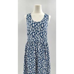 Mata Traders Blue White Cotton Sleeveless Dress Cotton Large Knee Length L